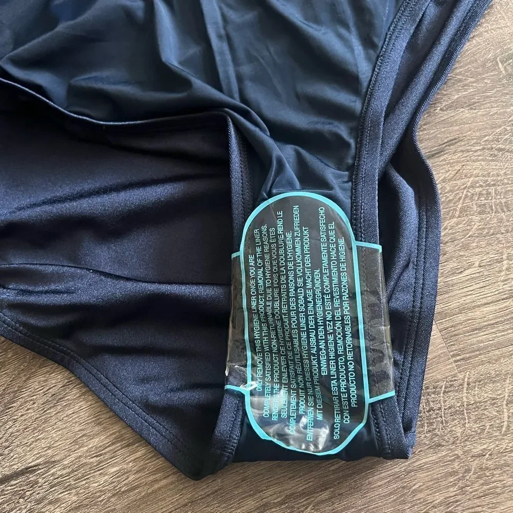 Wolf & Whistle Navy Belted Plunge Swimsuit Curve size 14